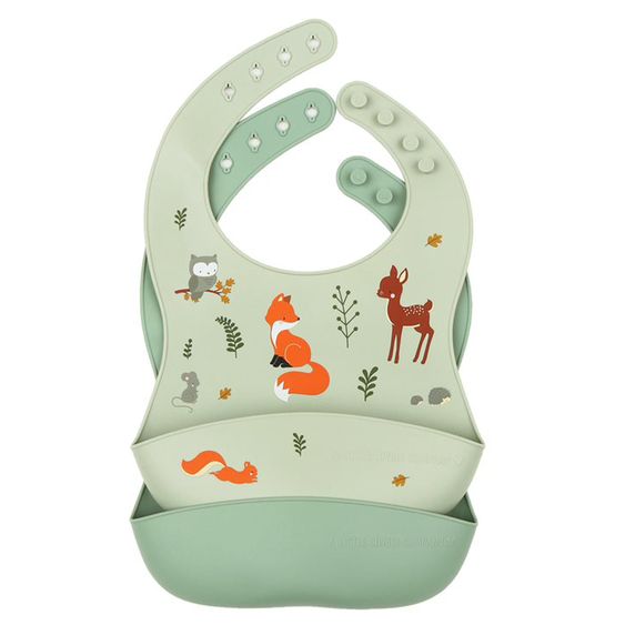 A Little Lovely Company 2er Pack Silikon-Lätzchen mit Auffangschale - Waldfreunde
