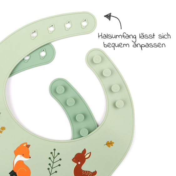 A Little Lovely Company 2er Pack Silikon-Lätzchen mit Auffangschale - Waldfreunde