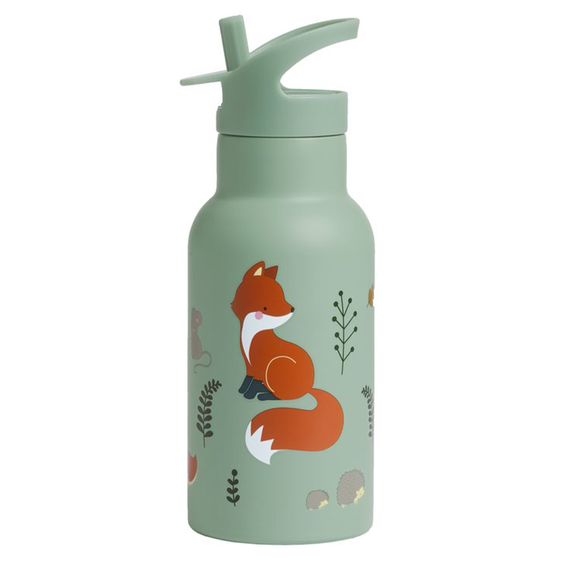 A Little Lovely Company Edelstahl-Trinkflasche mit Trinkhalm - Waldfreunde