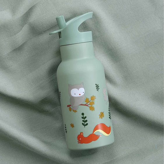 A Little Lovely Company Edelstahl-Trinkflasche mit Trinkhalm - Waldfreunde