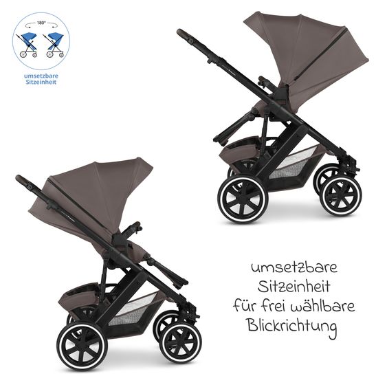 ABC Design 12-pcs Combi Stroller Set Salsa 5 Air Starter Set with Carrycot, Sports Seat, Adapter, Urban Changing Bag, Footmuff, Muslin Cloths, Magnet Clip, Blanket, Rain Cover & Mosquito Net - Marron