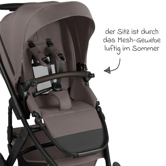 ABC Design 12-pcs Combi Stroller Set Salsa 5 Air Starter Set with Carrycot, Sports Seat, Adapter, Urban Changing Bag, Footmuff, Muslin Cloths, Magnet Clip, Blanket, Rain Cover & Mosquito Net - Marron