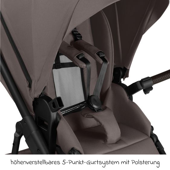 ABC Design 12-pcs Combi Stroller Set Salsa 5 Air Starter Set with Carrycot, Sports Seat, Adapter, Urban Changing Bag, Footmuff, Muslin Cloths, Magnet Clip, Blanket, Rain Cover & Mosquito Net - Marron