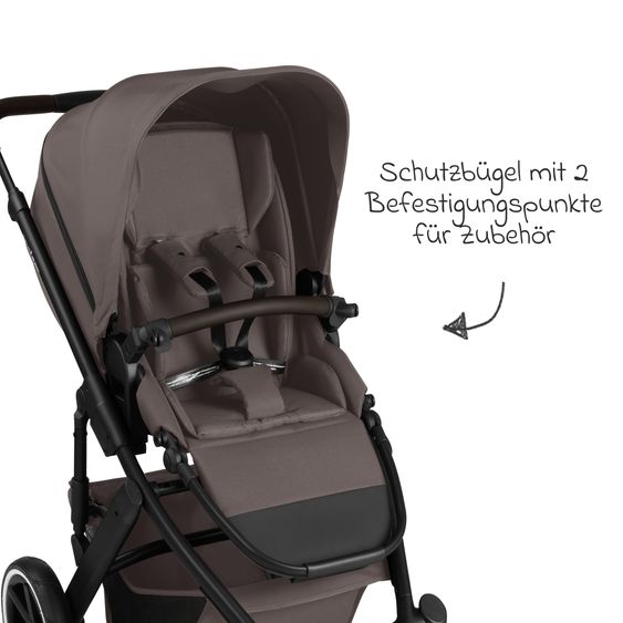 ABC Design 12-pcs Combi Stroller Set Salsa 5 Air Starter Set with Carrycot, Sports Seat, Adapter, Urban Changing Bag, Footmuff, Muslin Cloths, Magnet Clip, Blanket, Rain Cover & Mosquito Net - Marron