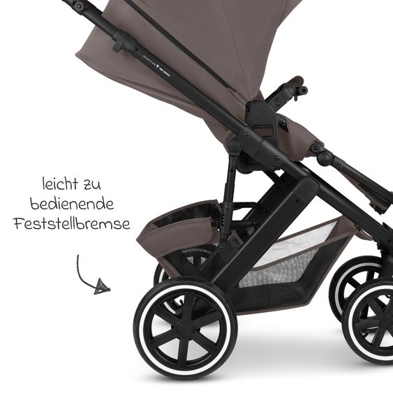 ABC Design 12-pcs Combi Stroller Set Salsa 5 Air Starter Set with Carrycot, Sports Seat, Adapter, Urban Changing Bag, Footmuff, Muslin Cloths, Magnet Clip, Blanket, Rain Cover & Mosquito Net - Marron