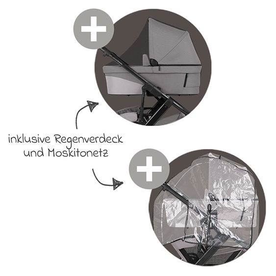 ABC Design 12-pcs Combi Stroller Set Salsa 5 Air Starter Set with Carrycot, Sports Seat, Adapter, Urban Changing Bag, Footmuff, Muslin Cloths, Magnet Clip, Blanket, Rain Cover & Mosquito Net - Marron