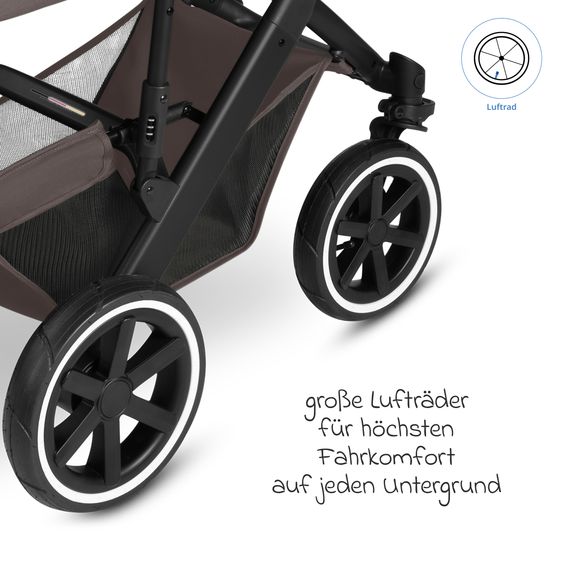 ABC Design Set passeggino 13 pz. Salsa 5 Air Starter Set con Seggiolino auto per neonati, Navicella, Seggiolino Sportivo, Adattatore, Borsa fasciatoio, Sacco coprigambe, Clip magnetica, Coperta, Protezione pioggia & Zanzariera - Marrone