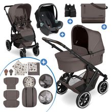 13-tlg. Kinderwagen-Set Salsa 5 Air Starter Set mit Babyschale, Babywanne, Sportsitz, Adapter, Wickeltasche, Fußsack, Magnetclip, Decke, Regenschutz & Moskitonetz - Marron