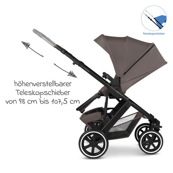 ABC Design 13-tlg. Kinderwagen-Set Salsa 5 Air Starter Set mit Babyschale, Babywanne, Sportsitz, Adapter, Wickeltasche, Fußsack, Magnetclip, Decke, Regenschutz & Moskitonetz - Marron