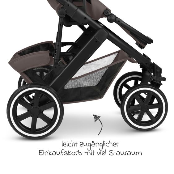 ABC Design 13-tlg. Kinderwagen-Set Salsa 5 Air Starter Set mit Babyschale, Babywanne, Sportsitz, Adapter, Wickeltasche, Fußsack, Magnetclip, Decke, Regenschutz & Moskitonetz - Marron