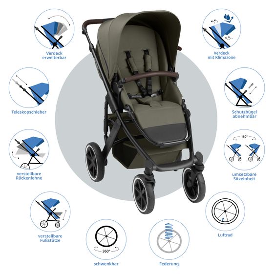 ABC Design Set passeggino combinato 13 pz. Salsa 4 Air Starter Set incl. Navicella, Seggiolino Sportivo, Tulip, Adattatore, Borsa Fasciatoio Urban, Sacco Coprigambe, Bavaglini, Clip Magnetica, Coperta, Copertura Pioggia & Zanzariera - Pure Edition - Wheat