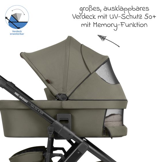 ABC Design Set passeggino combinato 13 pz. Salsa 4 Air Starter Set incl. Navicella, Seggiolino Sportivo, Tulip, Adattatore, Borsa Fasciatoio Urban, Sacco Coprigambe, Bavaglini, Clip Magnetica, Coperta, Copertura Pioggia & Zanzariera - Pure Edition - Wheat