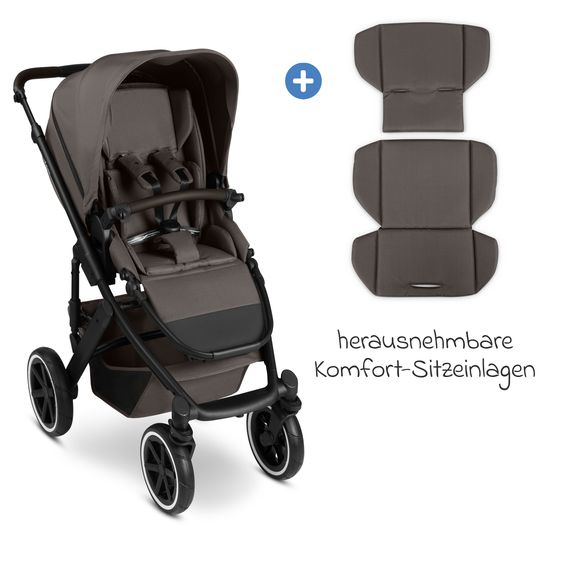 ABC Design 13-tlg. Kombi-Kinderwagen-Set Salsa 5 Air Starter Set inkl. Babywanne, Sportsitz, Tulip, Adapter, Wickeltasche Urban, Fußsack, Spucktücher, Magnetcilp, Decke, Regenschutz & Moskitonetz - Pure - Teddy