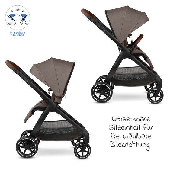 ABC Design 2in1 Kombi-Kinderwagen City Life bis 22 kg belastbar mit Babywanne,  wendbarer Sitzeinheit, Teleskopschiebr, Liegeposition, Adapter & Einkaufskorb für 10 kg - Nature