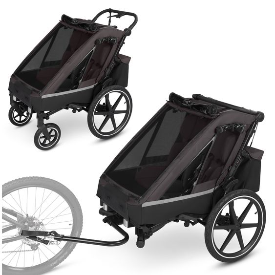 ABC Design 3in1 Bike Trailer & Stroller Tour 2 for 2 Children with Brake System, Comfort Seats, Drawbar, Coupling, Canopy with Mosquito Net, Rain & Sun Protection (up to 49 kg) - Falcon