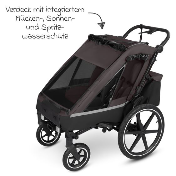 ABC Design 3in1 Bike Trailer & Stroller Tour 2 for 2 Children with Brake System, Comfort Seats, Drawbar, Coupling, Canopy with Mosquito Net, Rain & Sun Protection (up to 49 kg) - Falcon