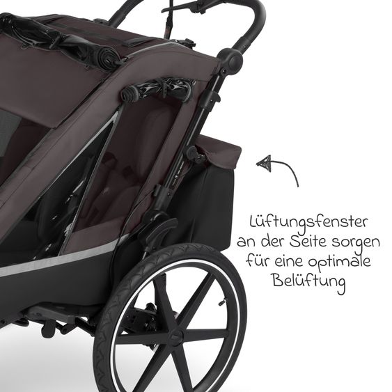 ABC Design 3in1 Bike Trailer & Stroller Tour 2 for 2 Children with Brake System, Comfort Seats, Drawbar, Coupling, Canopy with Mosquito Net, Rain & Sun Protection (up to 49 kg) - Falcon
