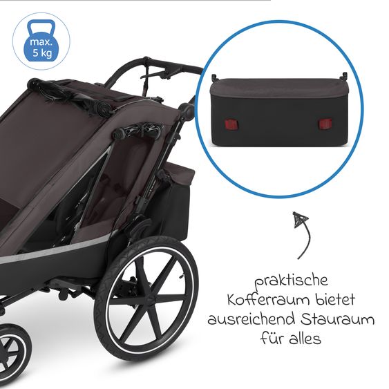 ABC Design 3in1 Bike Trailer & Stroller Tour 2 for 2 Children with Brake System, Comfort Seats, Drawbar, Coupling, Canopy with Mosquito Net, Rain & Sun Protection (up to 49 kg) - Falcon