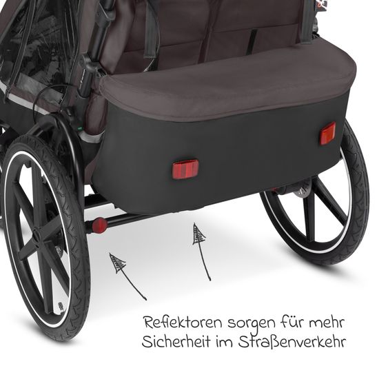 ABC Design 3in1 Bike Trailer & Stroller Tour 2 for 2 Children with Brake System, Comfort Seats, Drawbar, Coupling, Canopy with Mosquito Net, Rain & Sun Protection (up to 49 kg) - Falcon