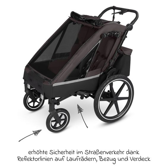 ABC Design 3in1 Bike Trailer & Stroller Tour 2 for 2 Children with Brake System, Comfort Seats, Drawbar, Coupling, Canopy with Mosquito Net, Rain & Sun Protection (up to 49 kg) - Falcon