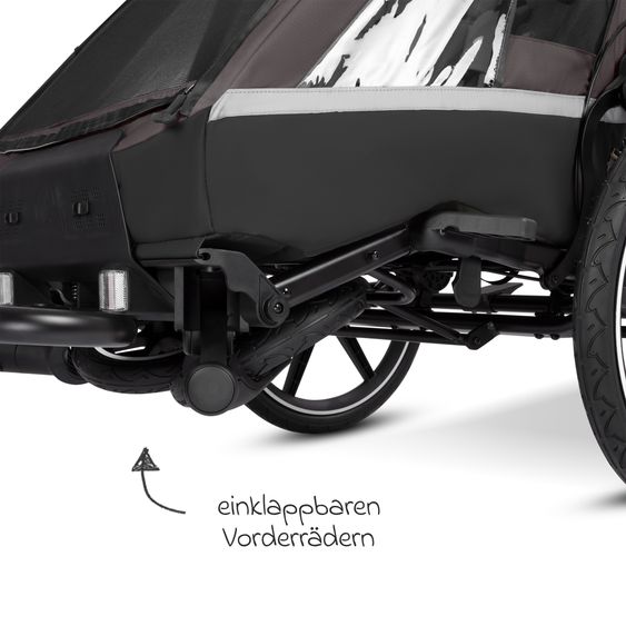 ABC Design 3in1 Bike Trailer & Stroller Tour 2 for 2 Children with Brake System, Comfort Seats, Drawbar, Coupling, Canopy with Mosquito Net, Rain & Sun Protection (up to 49 kg) - Falcon