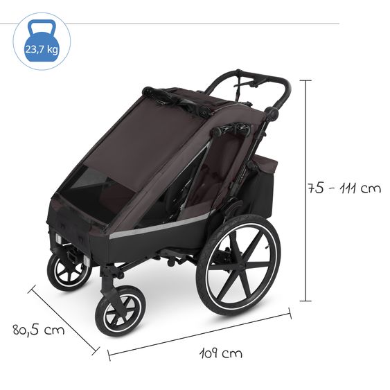 ABC Design 3in1 Bike Trailer & Stroller Tour 2 for 2 Children with Brake System, Comfort Seats, Drawbar, Coupling, Canopy with Mosquito Net, Rain & Sun Protection (up to 49 kg) - Falcon