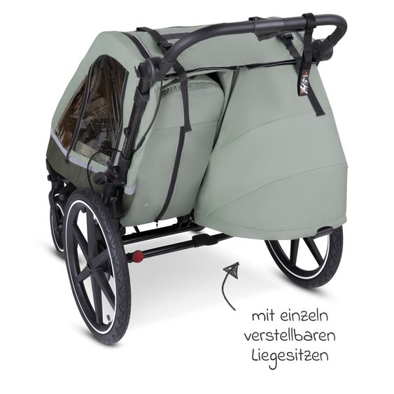 ABC Design 3in1 Bike Trailer & Stroller Tour 2 for 2 Children with Brake System, Comfort Seats, Drawbar, Coupling, Canopy with Mosquito Net, Rain & Sun Protection (up to 49 kg) - Olive