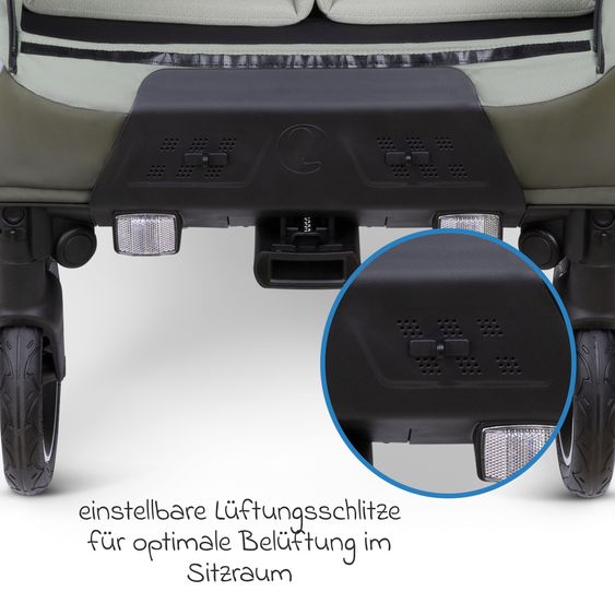 ABC Design 3in1 Bike Trailer & Stroller Tour 2 for 2 Children with Brake System, Comfort Seats, Drawbar, Coupling, Canopy with Mosquito Net, Rain & Sun Protection (up to 49 kg) - Olive