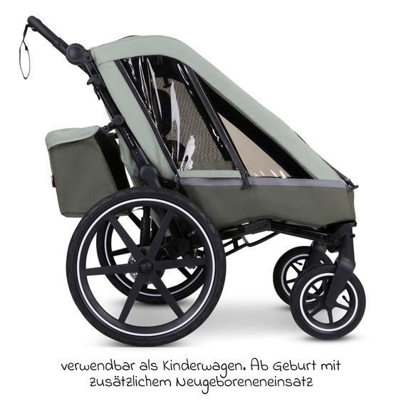 ABC Design 3in1 Bike Trailer & Stroller Tour 2 for 2 Children with Brake System, Comfort Seats, Drawbar, Coupling, Canopy with Mosquito Net, Rain & Sun Protection (up to 49 kg) - Olive