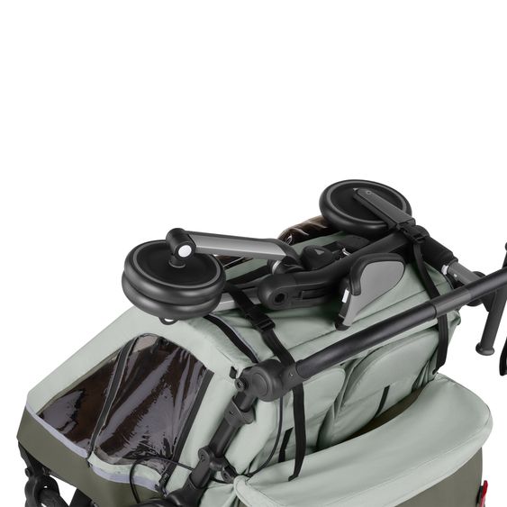 ABC Design 3in1 Bike Trailer & Stroller Tour 2 for 2 Children with Brake System, Comfort Seats, Drawbar, Coupling, Canopy with Mosquito Net, Rain & Sun Protection (up to 49 kg) - Olive