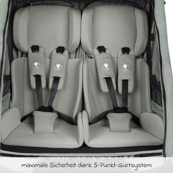 ABC Design 3in1 Bike Trailer & Stroller Tour 2 for 2 Children with Brake System, Comfort Seats, Drawbar, Coupling, Canopy with Mosquito Net, Rain & Sun Protection (up to 49 kg) - Olive