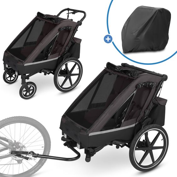 ABC Design 3in1 Fahrradanhänger & Kinderwagen Tour 2 für 2 Kinder mit Faltgarage, Bremse, Sitze, Deichsel, Kupplung, Verdeck mit Moskitonetz, Regen- & Sonnenschutz (bis 49 kg) - Falcon