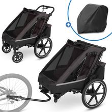 3in1 Fahrradanhänger & Kinderwagen Tour 2 für 2 Kinder mit Faltgarage, Bremse, Sitze, Deichsel, Kupplung, Verdeck mit Moskitonetz, Regen- & Sonnenschutz (bis 49 kg) - Falcon