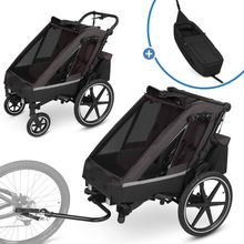 3in1 Bike Trailer & Stroller Tour 2 for 2 Children with Newborn Insert, Brake, Seats, Handlebar, Coupling, Mosquito Net, Rain & Sun Protection (up to 49 kg) - Falcon