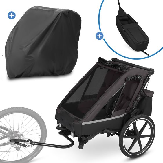 ABC Design 3in1 Rimorchio bici & Passeggino Tour 2 per 2 bambini con inserto neonato, garage pieghevole, freno, sedili, timone, giunto, zanzariera, protezione pioggia e sole (fino a 49 kg) - Falcon