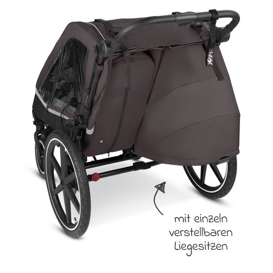 ABC Design 3in1 Rimorchio bici & Passeggino Tour 2 per 2 bambini con inserto neonato, garage pieghevole, freno, sedili, timone, giunto, zanzariera, protezione pioggia e sole (fino a 49 kg) - Falcon