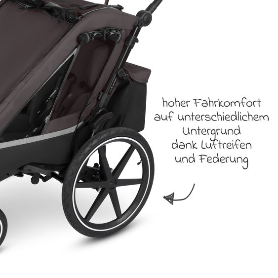 ABC Design 3in1 Rimorchio bici & Passeggino Tour 2 per 2 bambini con inserto neonato, garage pieghevole, freno, sedili, timone, giunto, zanzariera, protezione pioggia e sole (fino a 49 kg) - Falcon