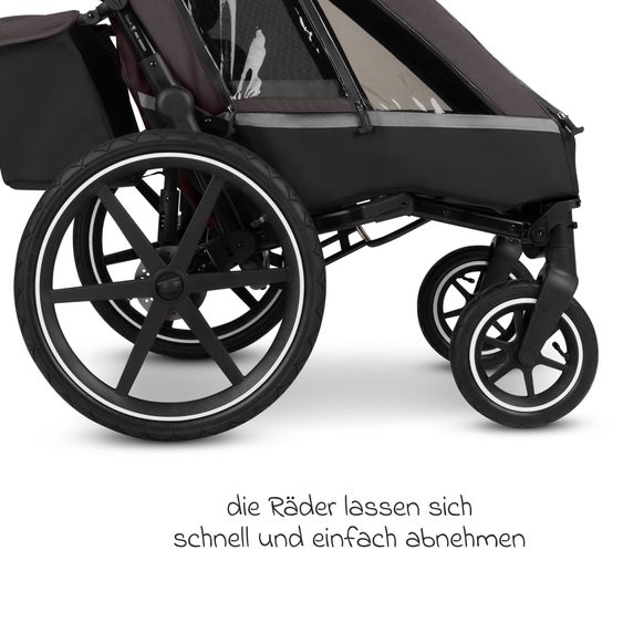ABC Design 3in1 Rimorchio bici & Passeggino Tour 2 per 2 bambini con inserto neonato, garage pieghevole, freno, sedili, timone, giunto, zanzariera, protezione pioggia e sole (fino a 49 kg) - Falcon
