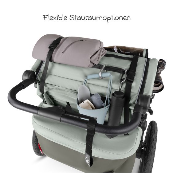 ABC Design 3in1 Bike Trailer & Stroller Tour 2 for 2 Children with Newborn Insert, Folding Garage, Brake, Seats, Drawbar, Coupling, Mosquito Net, Rain & Sun Protection (up to 49 kg) - Olive