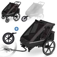 3in1 Fahrradanhänger & Kinderwagen Tour 2 für 2 Kinder mit Sport-Kit, Bremssystem, Komfortsitze, Deichsel, Kupplung, Verdeck mit Moskitonetz, Regen- & Sonnenschutz (bis 49 kg) - Falcon