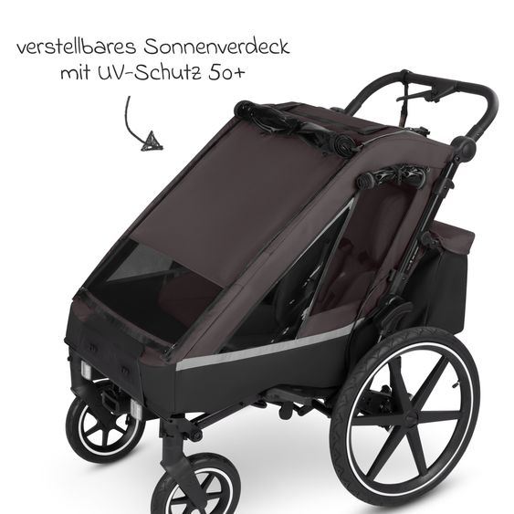 ABC Design 3in1 Bike Trailer & Stroller Tour 2 for 2 Children with Sport Kit, Brake System, Comfort Seats, Drawbar, Coupling, Hood with Mosquito Net, Rain & Sun Protection (up to 49 kg) - Falcon