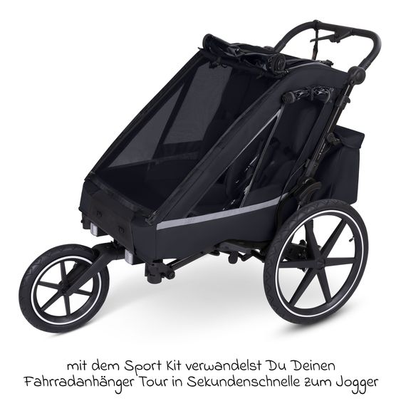 ABC Design 3in1 Bike Trailer & Stroller Tour 2 for 2 Children with Sport Kit, Brake System, Comfort Seats, Drawbar, Coupling, Hood with Mosquito Net, Rain & Sun Protection (up to 49 kg) - Falcon