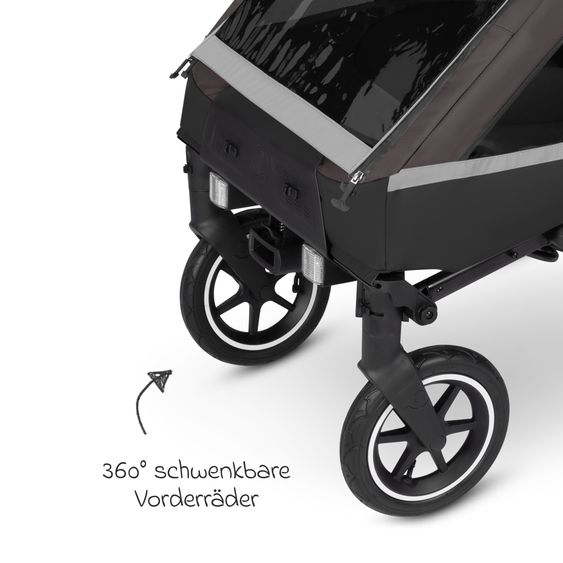 ABC Design 3in1 Bike Trailer & Stroller Tour 2 for 2 Children with Sport Kit, Brake System, Comfort Seats, Drawbar, Coupling, Hood with Mosquito Net, Rain & Sun Protection (up to 49 kg) - Falcon