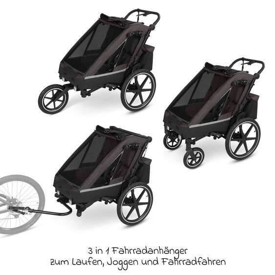ABC Design 3in1 Bike Trailer & Stroller Tour 2 for 2 Children with Sport Kit, Brake System, Comfort Seats, Drawbar, Coupling, Hood with Mosquito Net, Rain & Sun Protection (up to 49 kg) - Falcon
