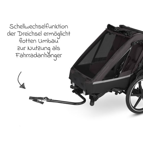 ABC Design 3in1 Bike Trailer & Stroller Tour 2 for 2 Children with Sport Kit, Brake System, Comfort Seats, Drawbar, Coupling, Hood with Mosquito Net, Rain & Sun Protection (up to 49 kg) - Falcon