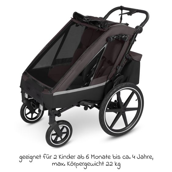 ABC Design 3in1 Bike Trailer & Stroller Tour 2 for 2 Children with Sport Kit, Brake System, Comfort Seats, Drawbar, Coupling, Hood with Mosquito Net, Rain & Sun Protection (up to 49 kg) - Falcon