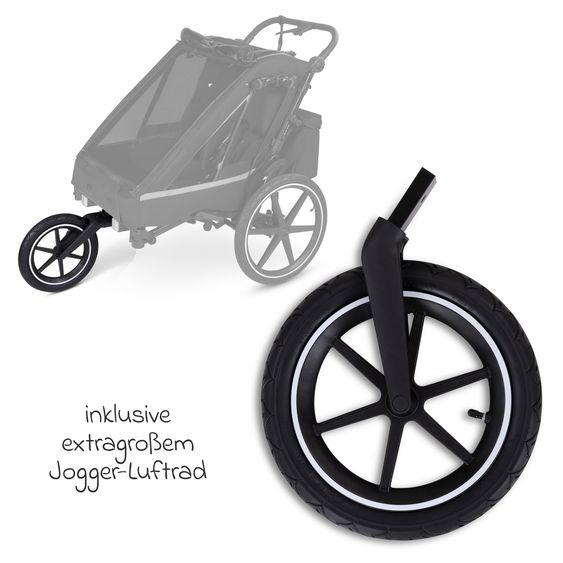 ABC Design 3in1 Fahrradanhänger & Kinderwagen Tour 2 für 2 Kinder mit Sport-Kit, Bremssystem, Komfortsitze, Deichsel, Kupplung, Verdeck mit Moskitonetz, Regen- & Sonnenschutz (bis 49 kg) - Olive