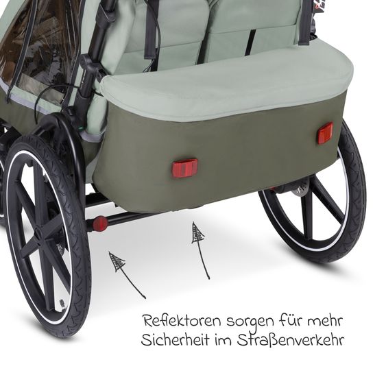 ABC Design 3in1 Fahrradanhänger & Kinderwagen Tour 2 für 2 Kinder mit Sport-Kit, Bremssystem, Komfortsitze, Deichsel, Kupplung, Verdeck mit Moskitonetz, Regen- & Sonnenschutz (bis 49 kg) - Olive