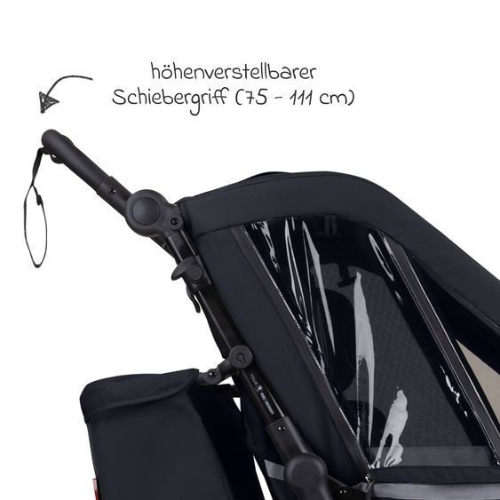 ABC Design 3in1 Fahrradanhänger und Kinderwagen Tour für 2 Kinder mit Bremssystem, Komfortsitze, Verdeck mit Moskitonetz, Regenschutz & Sonnenschutz (bis 49 kg) - Ink