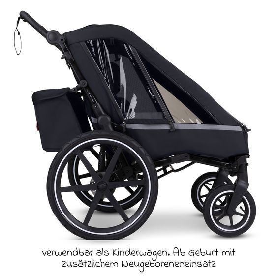 ABC Design 3in1 Fahrradanhänger und Kinderwagen Tour für 2 Kinder mit Bremssystem, Komfortsitze, Verdeck mit Moskitonetz, Regenschutz & Sonnenschutz (bis 49 kg) - Ink